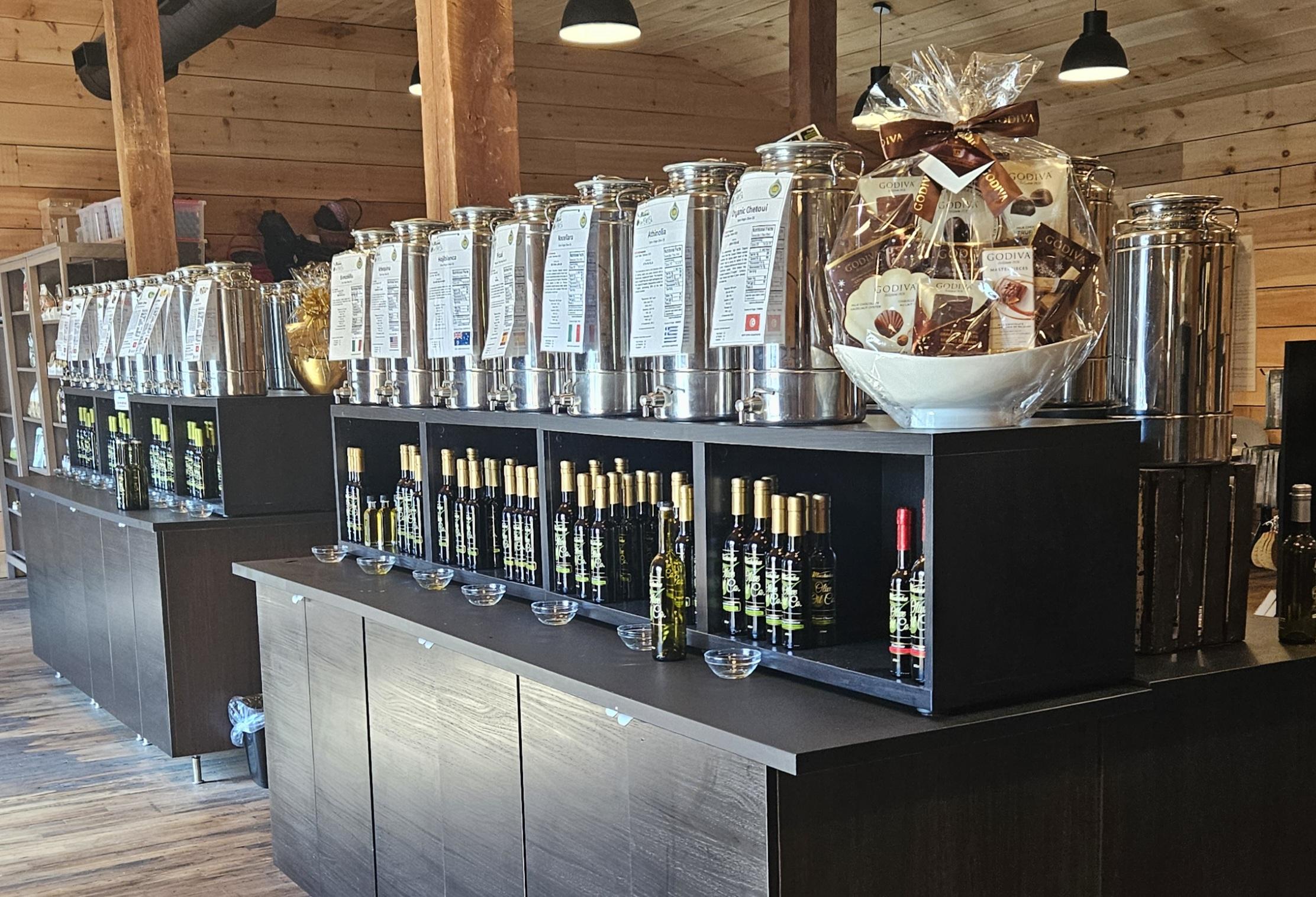 Muskoka Olive Oil Co. store interior with olive oil displays