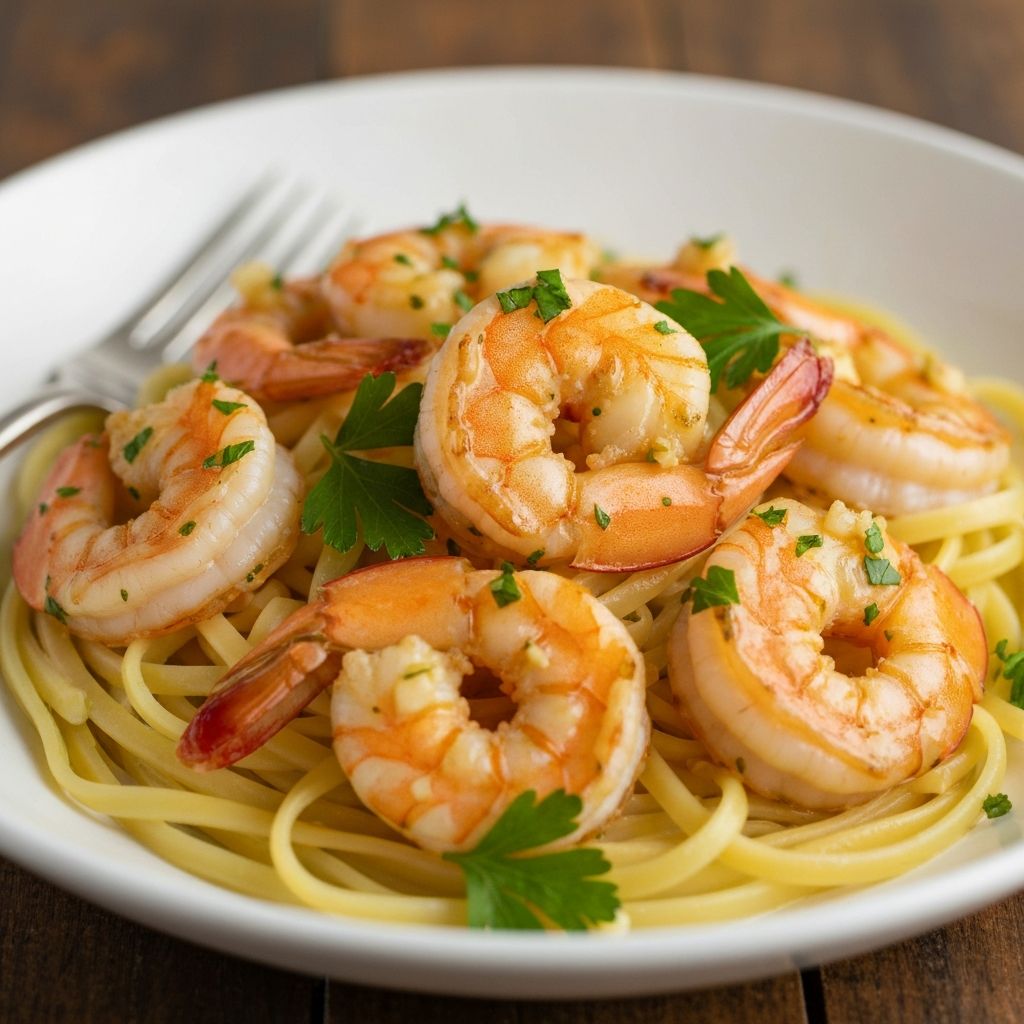 Shrimp scampi with butter olive oil